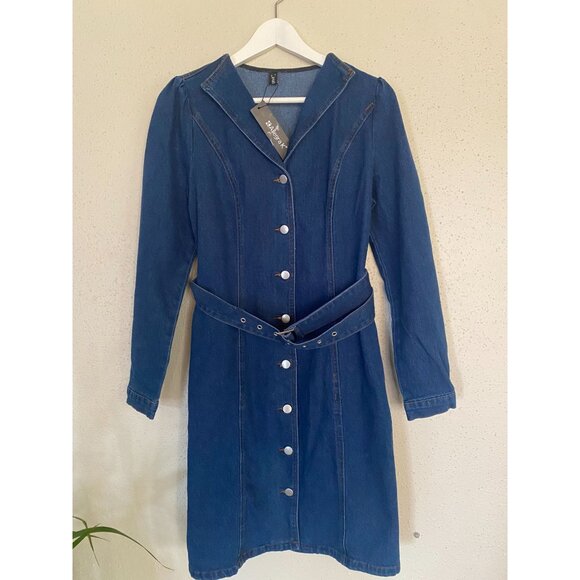 NWT Blue Denim Button-Up Dress With Belted Waist By Allega K - Size M - Picture 6 of 15